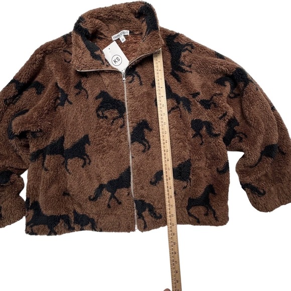 NWT Knapp Studio Horse Print Fleece Jacket Brown Black Full Zip Sherpa Large - Picture 8 of 8